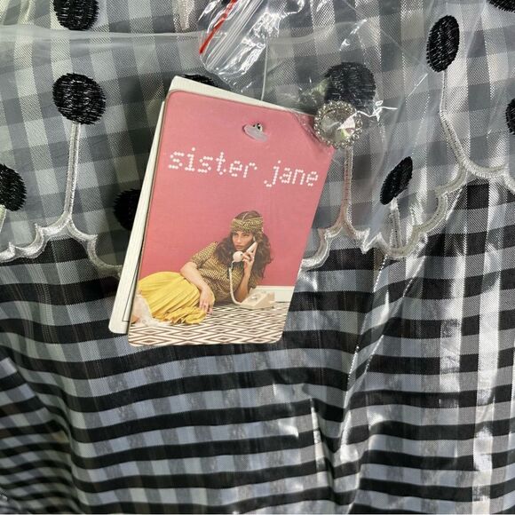 Sister Jane Glint Check Smock Dress in Black and Silver with Collar Detail - Picture 10 of 12